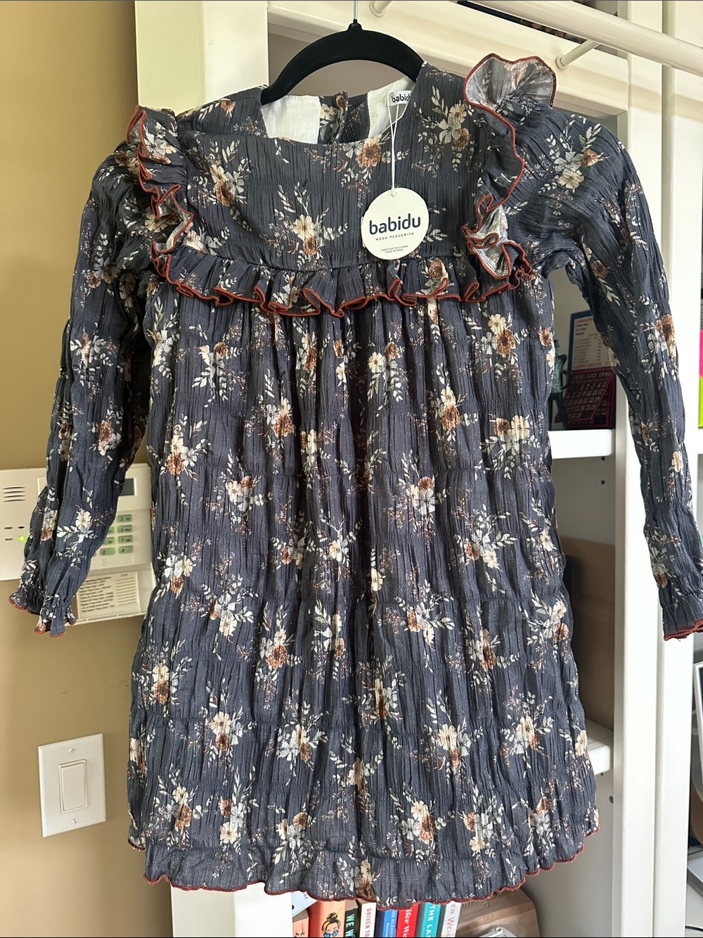 Babidu Navy Floral Ruffle Long-Sleeve Girls Dress - Size 8